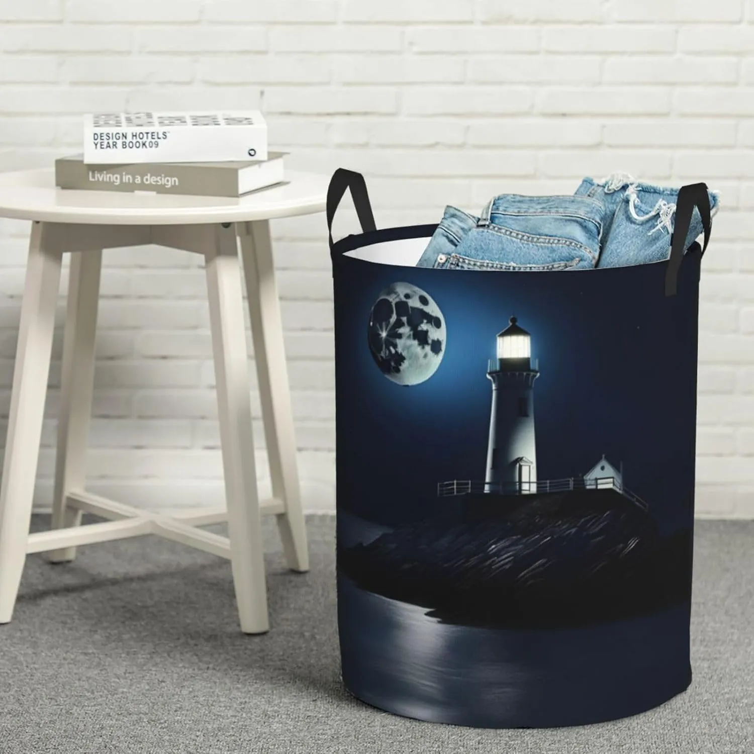 Moonlight Lighthouse Large Laundry Hampers, Collapsible Tall Clothes Baskets, Washing Bag For Bathroom, Bedrooms