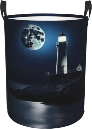 Moonlight Lighthouse Large Laundry Hampers, Collapsible Tall Clothes Baskets, Washing Bag For Bathroom, Bedrooms