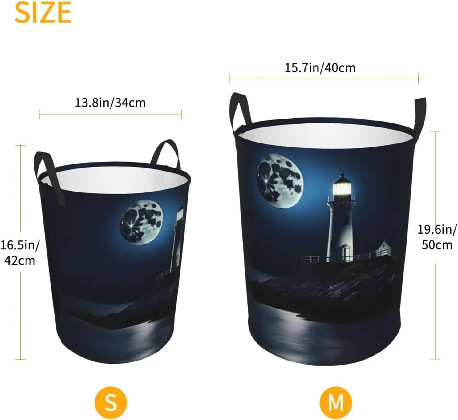 Moonlight Lighthouse Large Laundry Hampers, Collapsible Tall Clothes Baskets, Washing Bag For Bathroom, Bedrooms