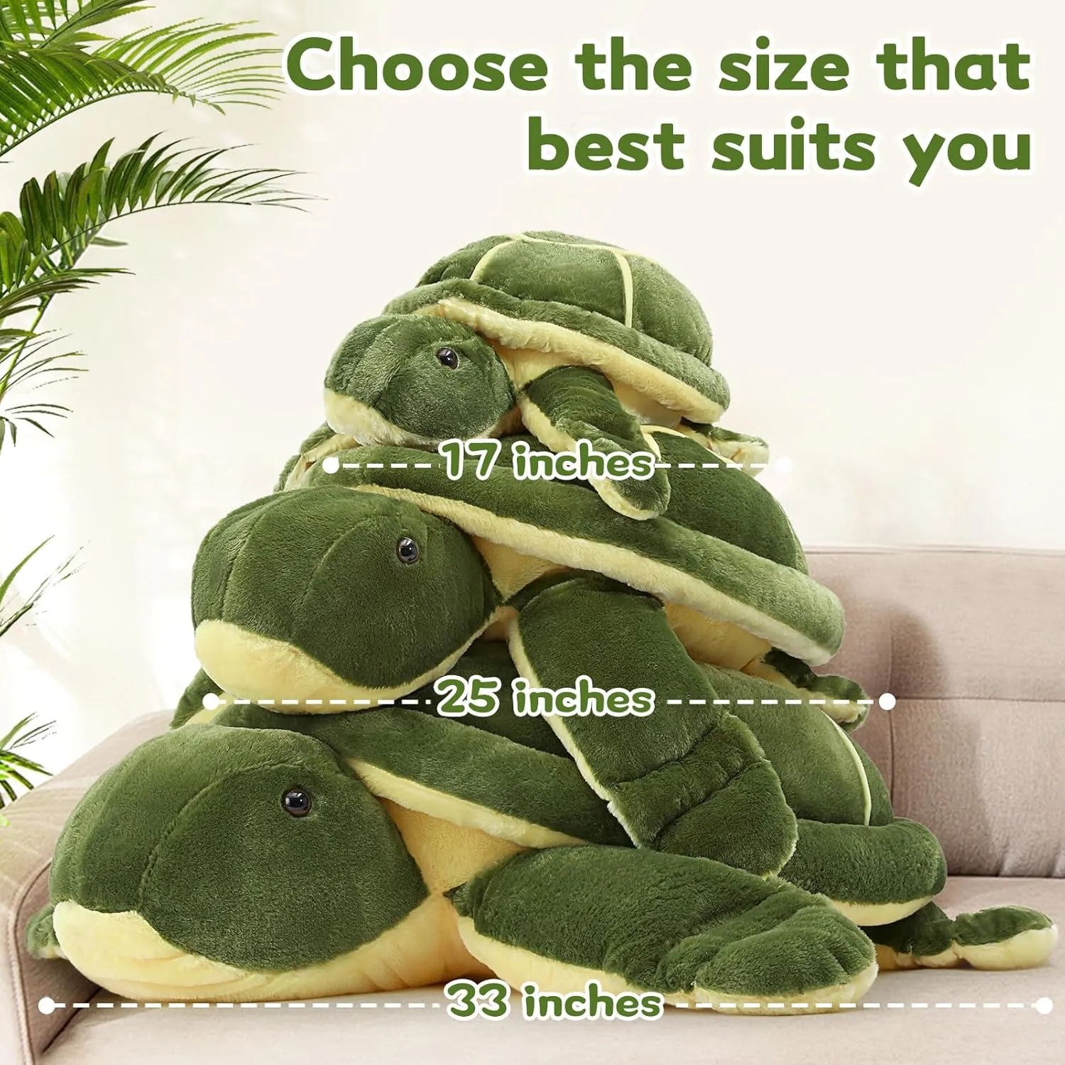 MorisMos Giant Turtle Stuffed Animal 25 inch, Green Stuffed Turtle Plush Toy for Kids Children Boys Girls on Birthday