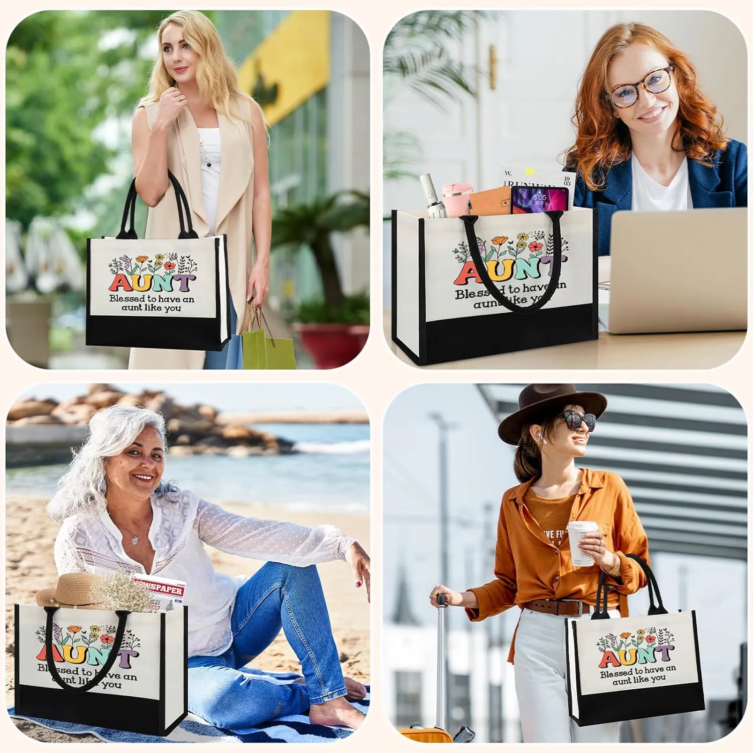 Mothers Day Aunt Birthday Gifts, Best Aunt Ever Christmas Auntie Gifts Idea For Aunty Auntie from Niece Nephew, Aunts Bag Tote