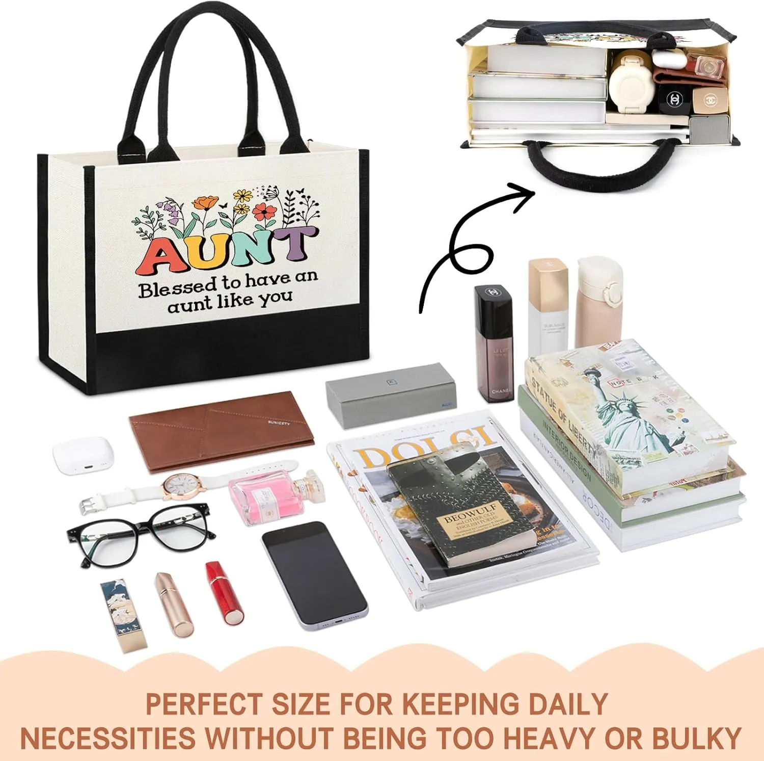Mothers Day Aunt Birthday Gifts, Best Aunt Ever Christmas Auntie Gifts Idea For Aunty Auntie from Niece Nephew, Aunts Bag Tote