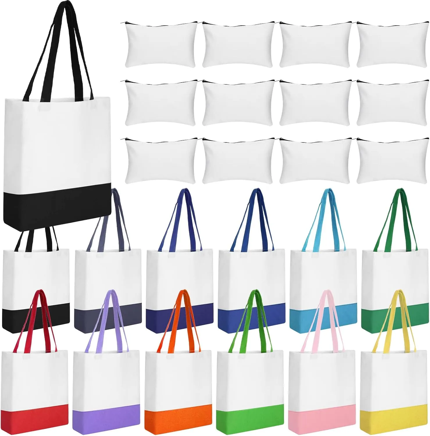 Moukeren 24 Pcs Canvas Tote Bag Bulk DIY Sublimation Blank Bag with Zipper Cosmetic Makeup Bag for Christmas Craft Gift(Patch)