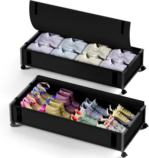 Mr IRONSTONE 60L Large Under Bed Storage with Wheels and Lid, 36'' Lengthen Underbed Storage Containers, Rolling Under Bed Storage Bins Support Up to 80LBS, Metal Under Bed Organizer for Shoes Clothes