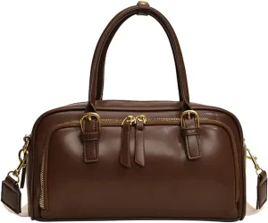 Multi-Pocket Bowling Bag Hobo Boston Tote Shoulder Bag for Women PU Leather Top Handle Bag for Work Travel