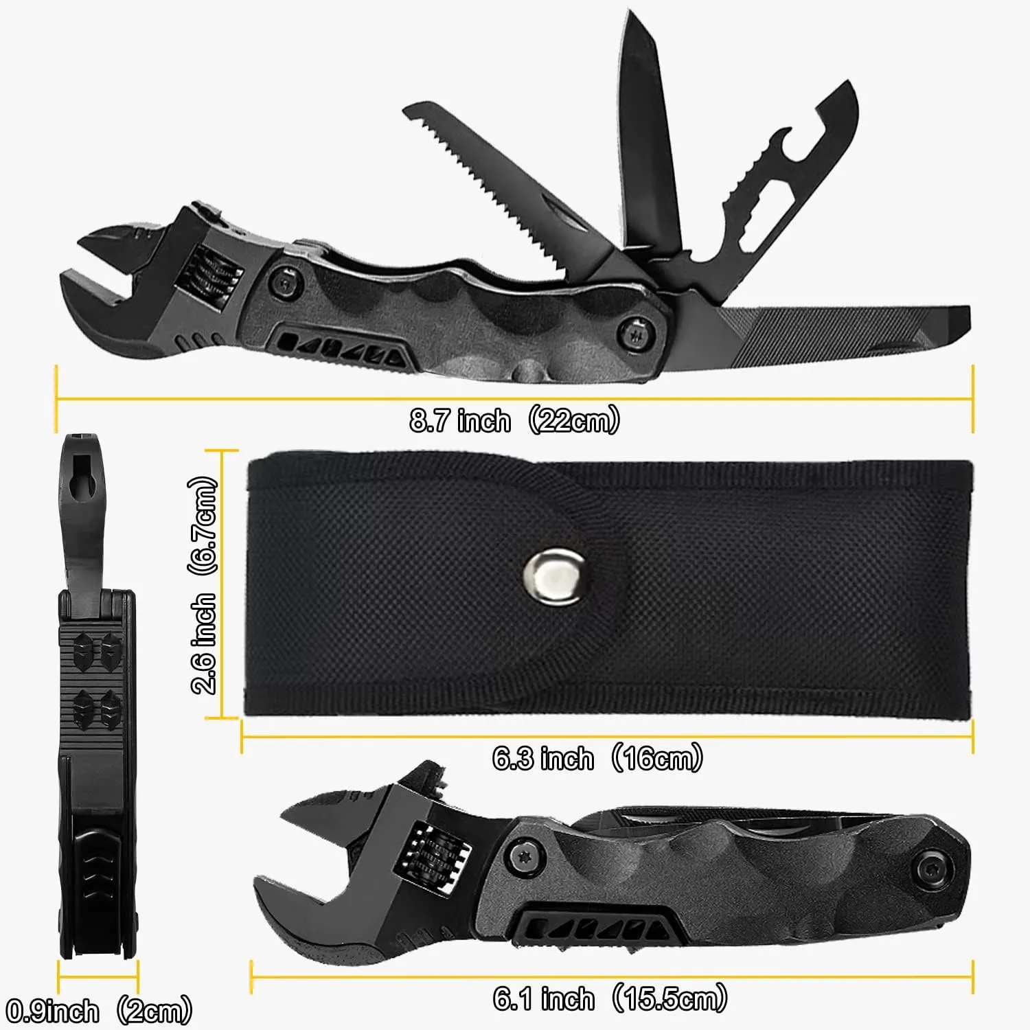 Multitool Wrench, Adjustable Wrench with Flathead Phillips Screwdriver, Nail File, Bottle Can Opener, Screwdriver reservoir, Multifunctional Purpose Stainless Steel Tool (grey)