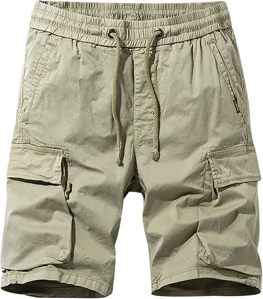 Muscularfit Mens Casual Shorts Drawstring Elastic Waist Multi Pocket Cargo Shorts Summer Beach Work Athletic Tooling Shorts