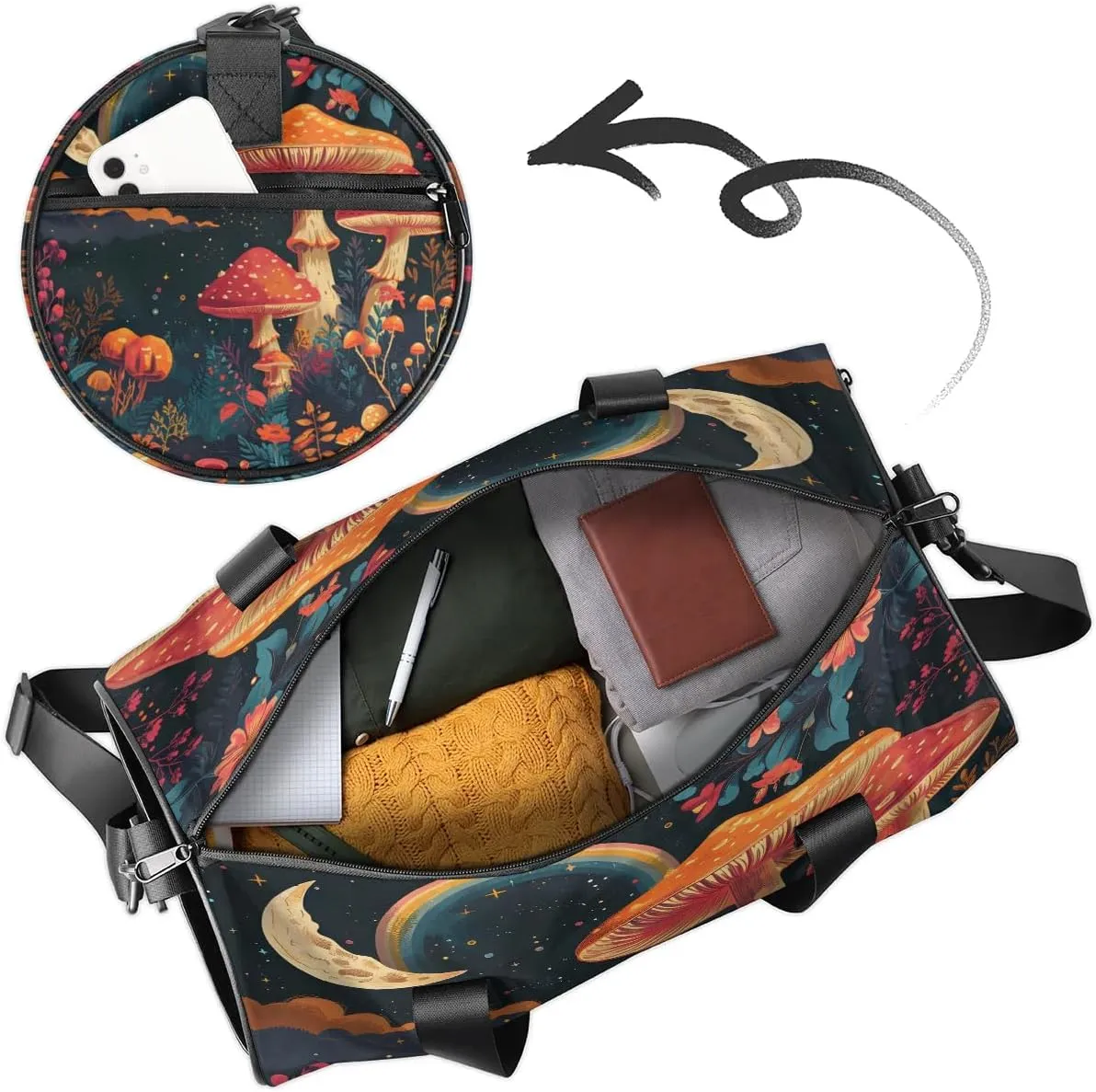 Mushroom Star Moon Dance Bags Weekender Bags Sport Duffel Bag Carry on Overnight Bag for Men Women