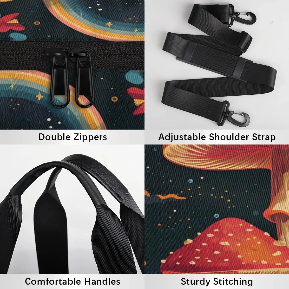 Mushroom Star Moon Dance Bags Weekender Bags Sport Duffel Bag Carry on Overnight Bag for Men Women