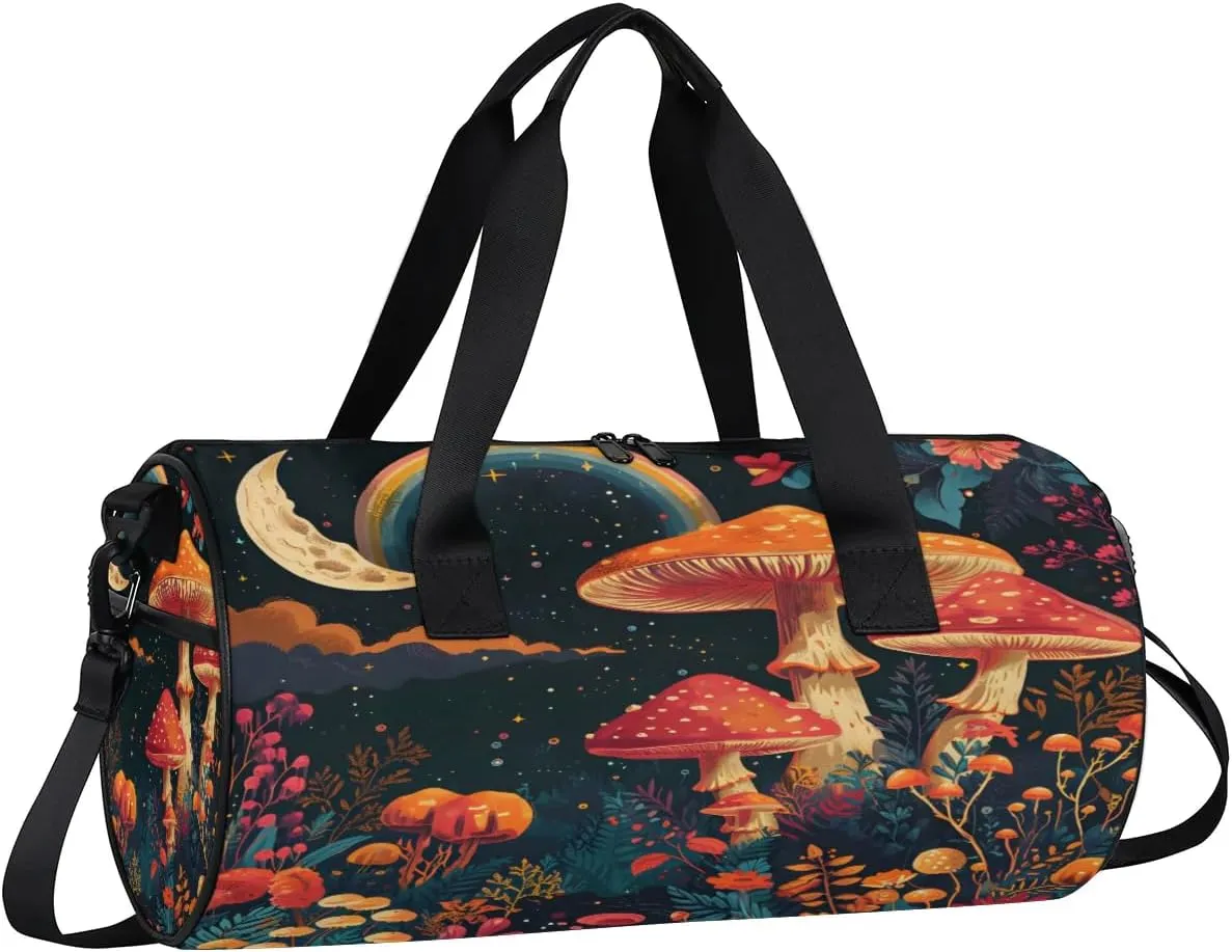 Mushroom Star Moon Dance Bags Weekender Bags Sport Duffel Bag Carry on Overnight Bag for Men Women