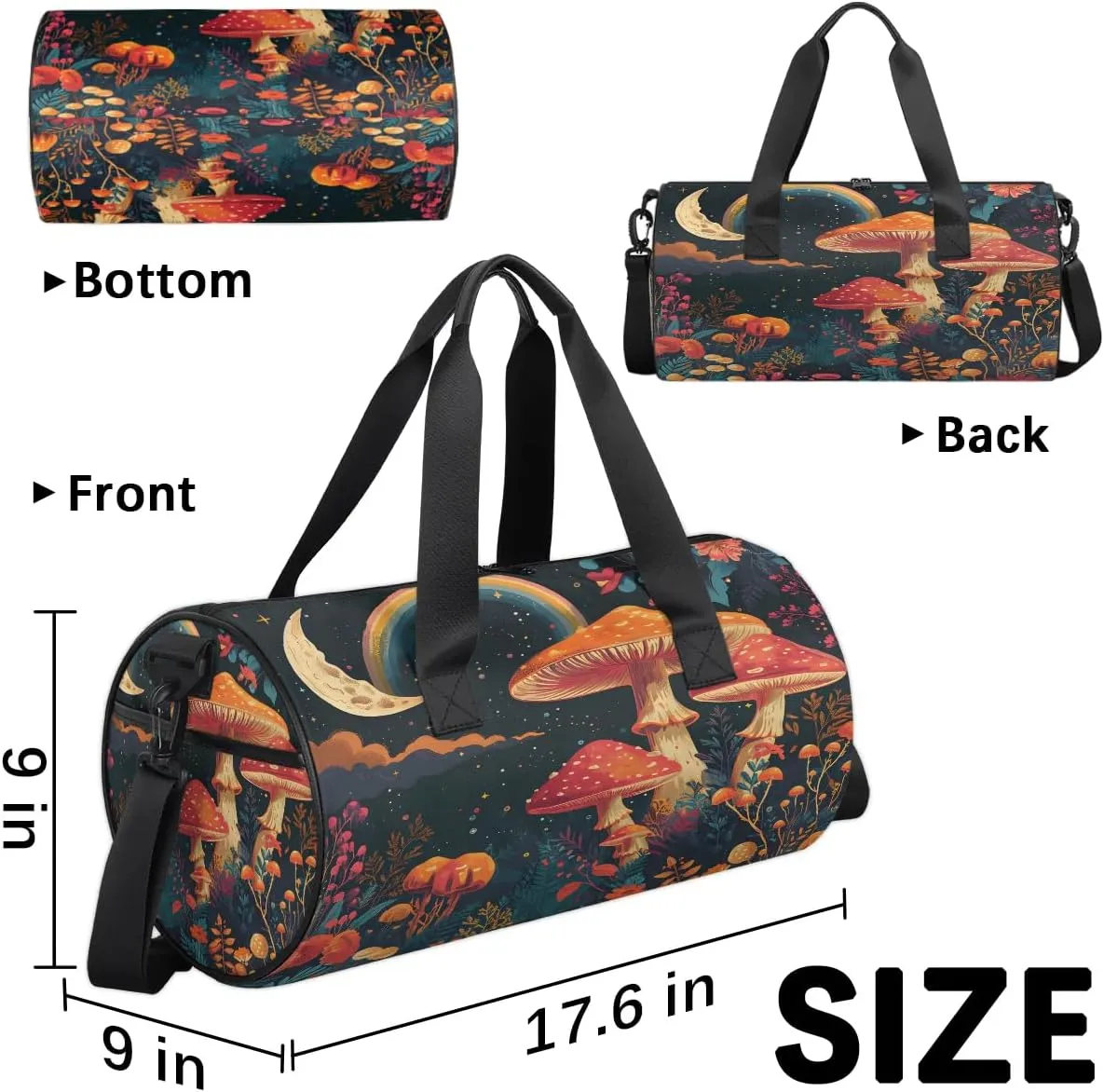 Mushroom Star Moon Dance Bags Weekender Bags Sport Duffel Bag Carry on Overnight Bag for Men Women