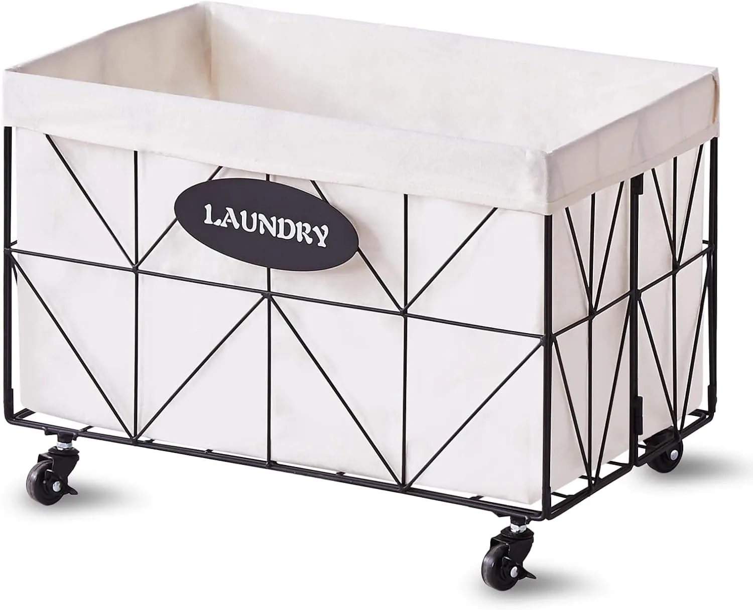 Mxfurhawa Collapsible Laundry Hamper with Wheels, 65L Capacity and Removable Liner, Sturdy Metal Frame for Clothes Storage and Transport - Convenient Laundry Basket for Home Use (65L-LB-Black)