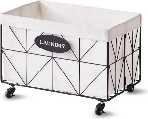 Mxfurhawa Collapsible Laundry Hamper with Wheels, 65L Capacity and Removable Liner, Sturdy Metal Frame for Clothes Storage and Transport - Convenient Laundry Basket for Home Use (65L-LB-Black)