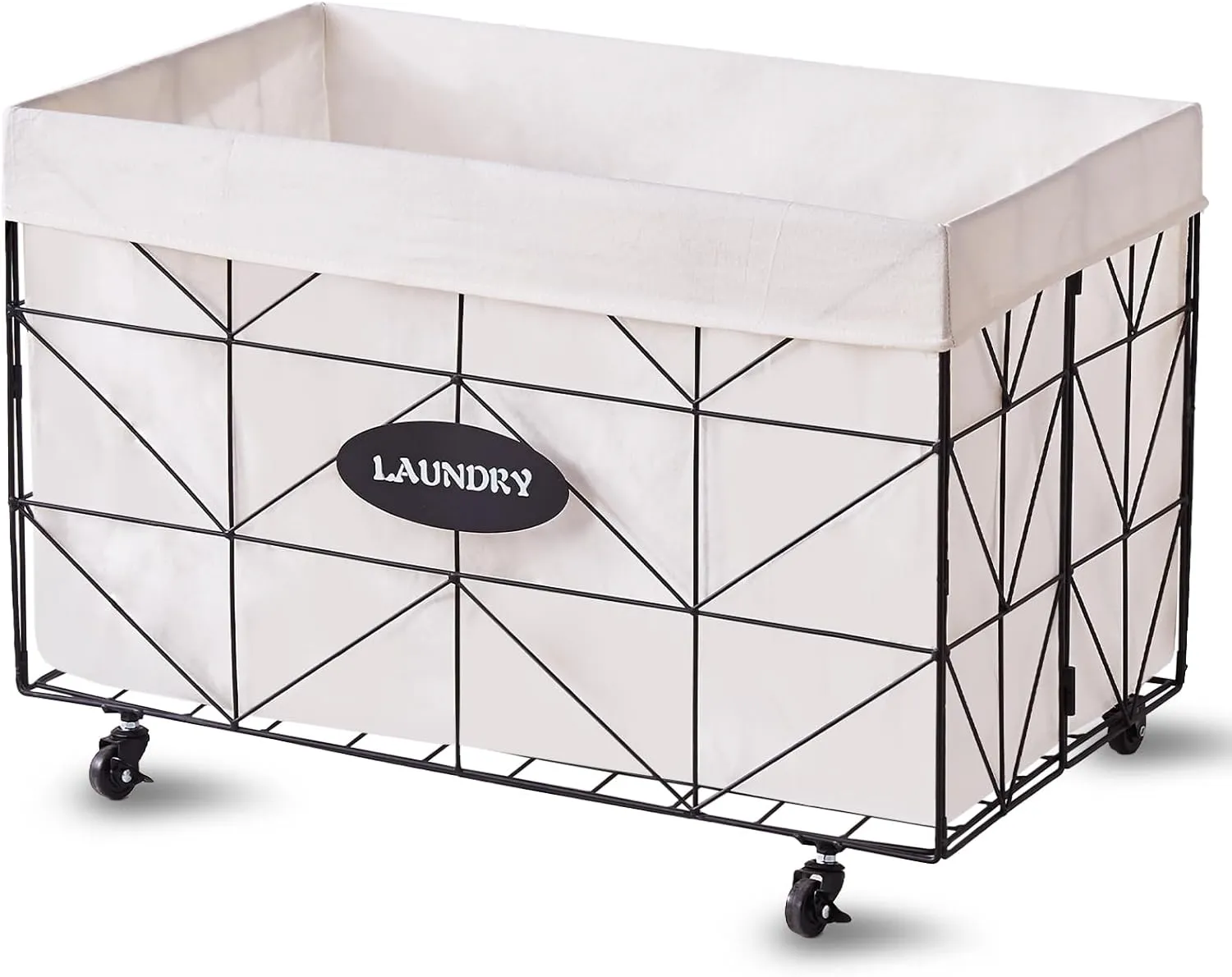 Mxfurhawa Collapsible Laundry Hamper with Wheels,Capacity and Removable Liner, Sturdy Metal Frame for Clothes Storage and Transport (160L-LA-Black)