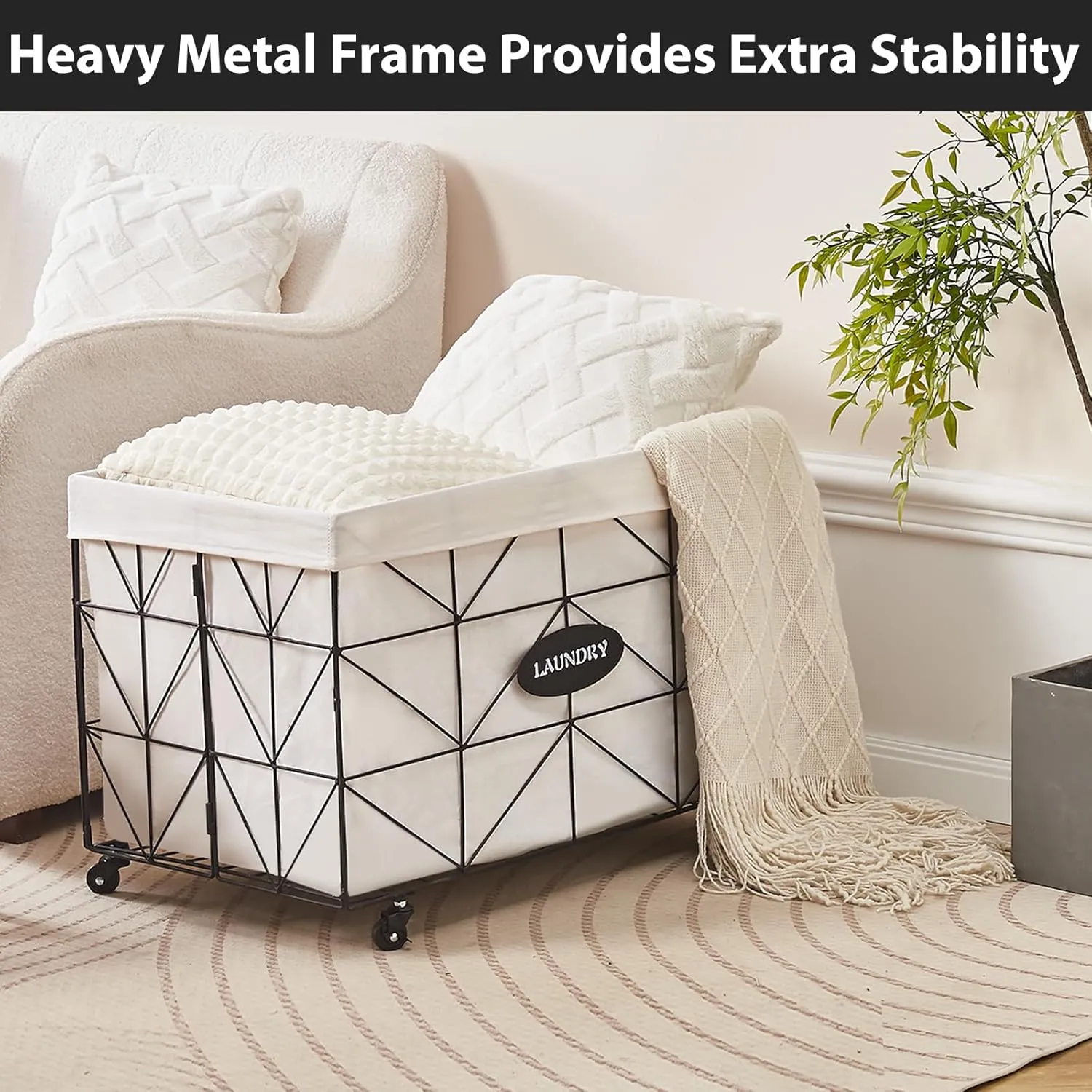 Mxfurhawa Collapsible Laundry Hamper with Wheels,Capacity and Removable Liner, Sturdy Metal Frame for Clothes Storage and Transport (160L-LA-Black)