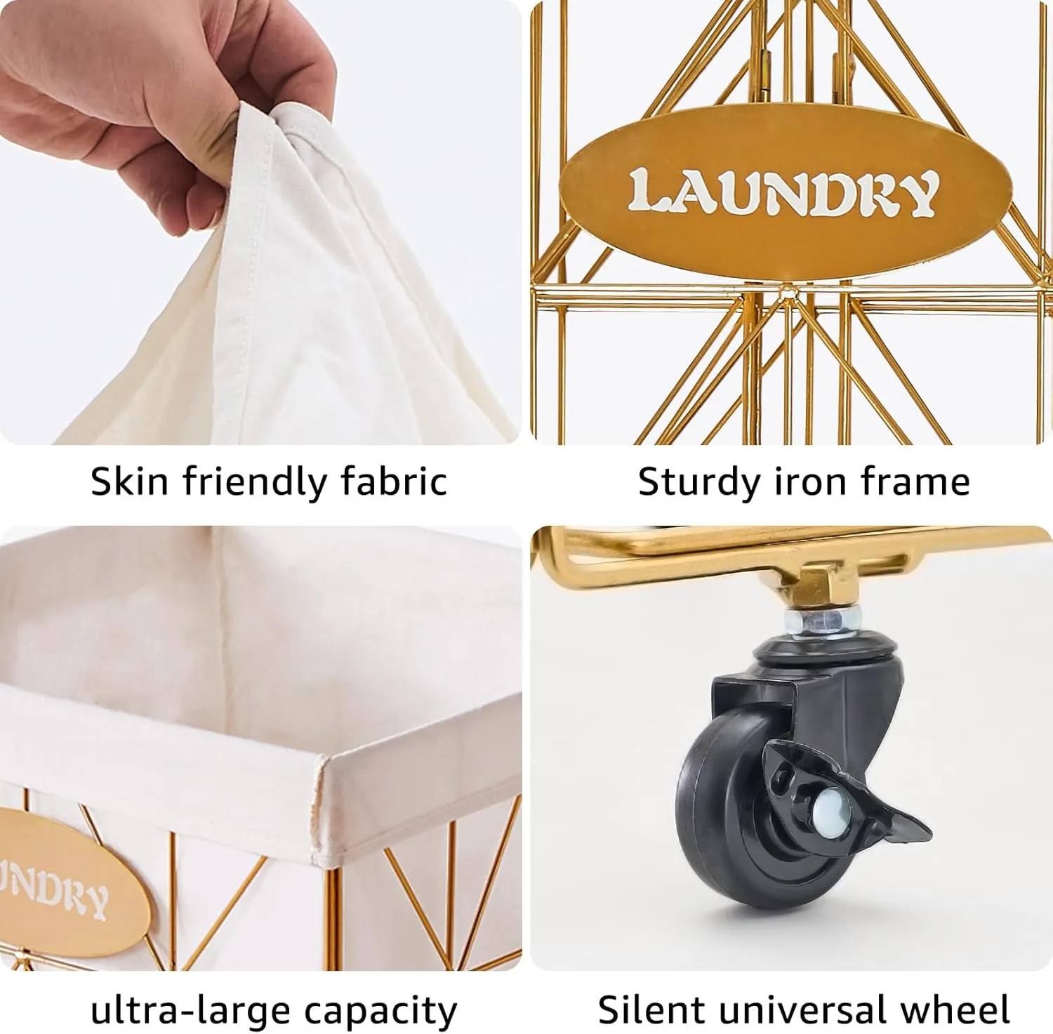 Mxfurhawa Laundry Hamper, 65L Collapsible Laundry Basket Large Capacity Metal Laundry Hamper with Removable Liner, Rolling Wheels and Collapsible Design for Storage and Organization (65L Square)