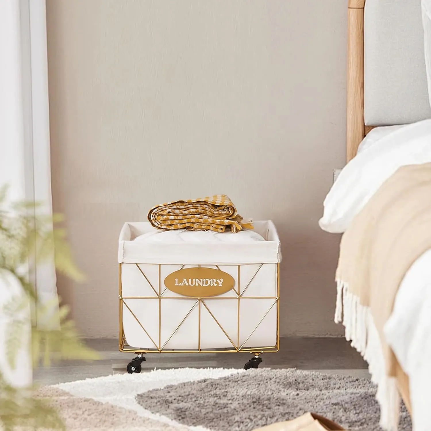 Mxfurhawa Laundry Hamper, 65L Collapsible Laundry Basket Large Capacity Metal Laundry Hamper with Removable Liner, Rolling Wheels and Collapsible Design for Storage and Organization (65L Square)