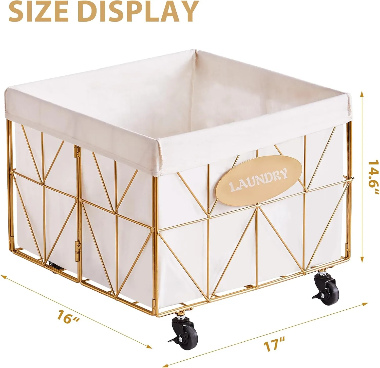 Mxfurhawa Laundry Hamper, 65L Collapsible Laundry Basket Large Capacity Metal Laundry Hamper with Removable Liner, Rolling Wheels and Collapsible Design for Storage and Organization (65L Square)