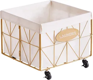 Mxfurhawa Laundry Hamper, 65L Collapsible Laundry Basket Large Capacity Metal Laundry Hamper with Removable Liner, Rolling Wheels and Collapsible Design for Storage and Organization (65L Square)