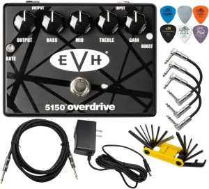 MXR EVH5150 Overdrive Distortion Electric Guitar Effects Pedal with Boost Switch and Noise Gate Featuring Tonebird 1500mA 9V Adapter, Patch Cable, Multi-Tool, Picks Bundle