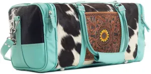 Myra Bag Western Leather Duffle Bag for Women - Upcycled Hairon Shoulder Travel Bag Teal, S-9527
