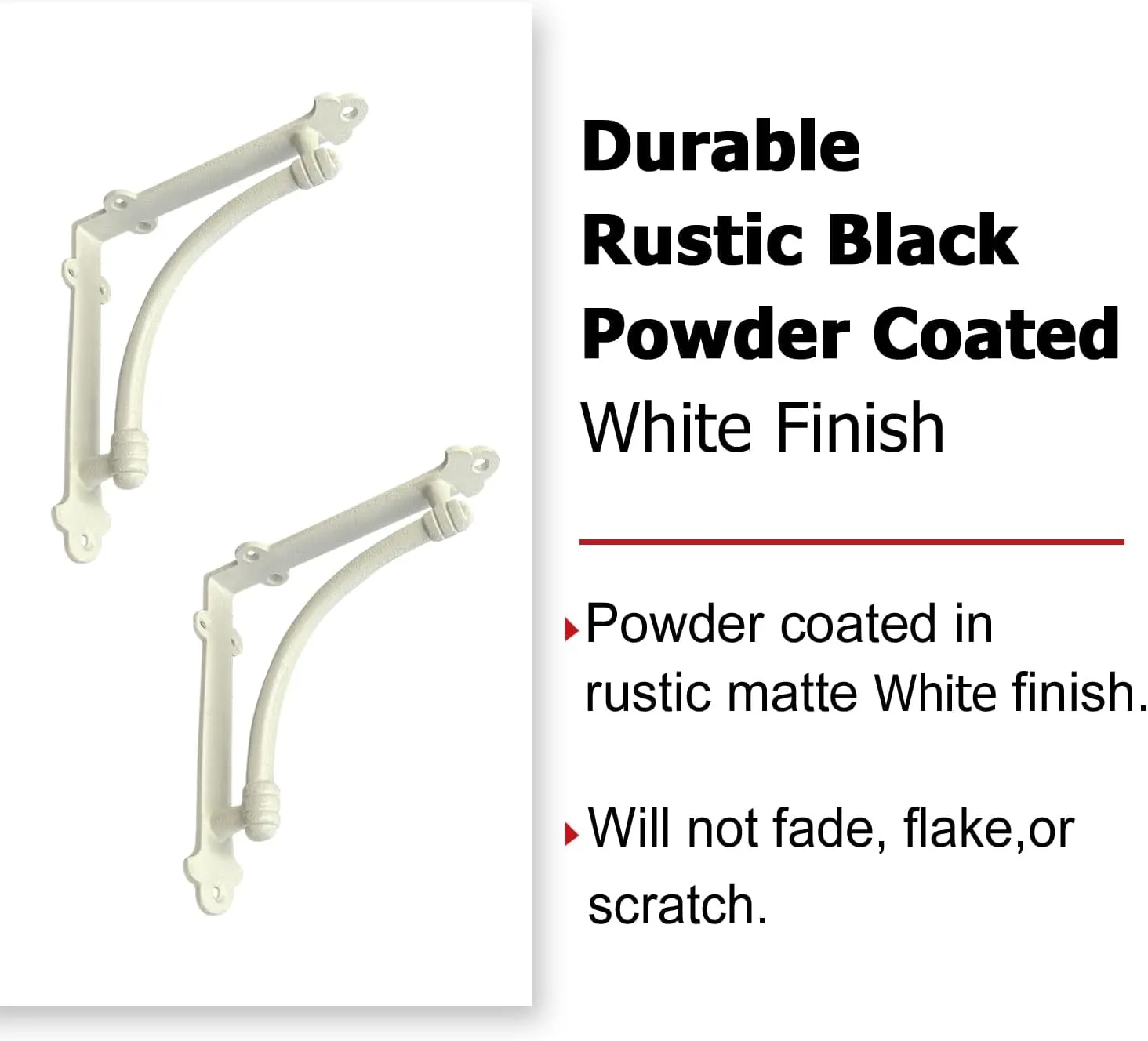 NACH Decorative Shelf Brackets, 2 Pack of 7 x 1.5 x 7 inch White Cast Iron Shelf Brackets - Decorative Brackets White - Half Round Style Brackets