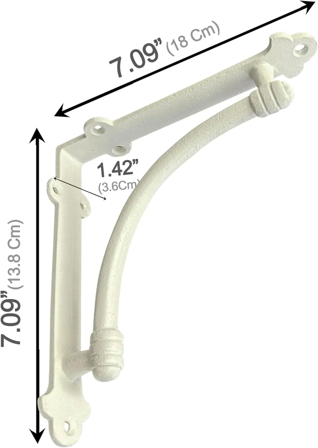 NACH Decorative Shelf Brackets, 2 Pack of 7 x 1.5 x 7 inch White Cast Iron Shelf Brackets - Decorative Brackets White - Half Round Style Brackets