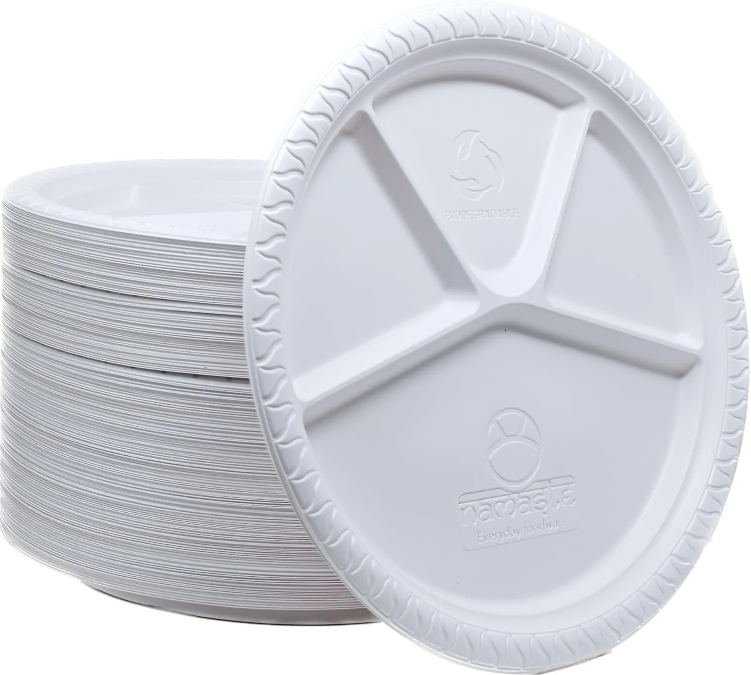Namaste 100 Party Dinner Plates,12.5 inch Platter Size, Eco-friendly Compostable Microwave Safe Biodegradable, Heavy Duty