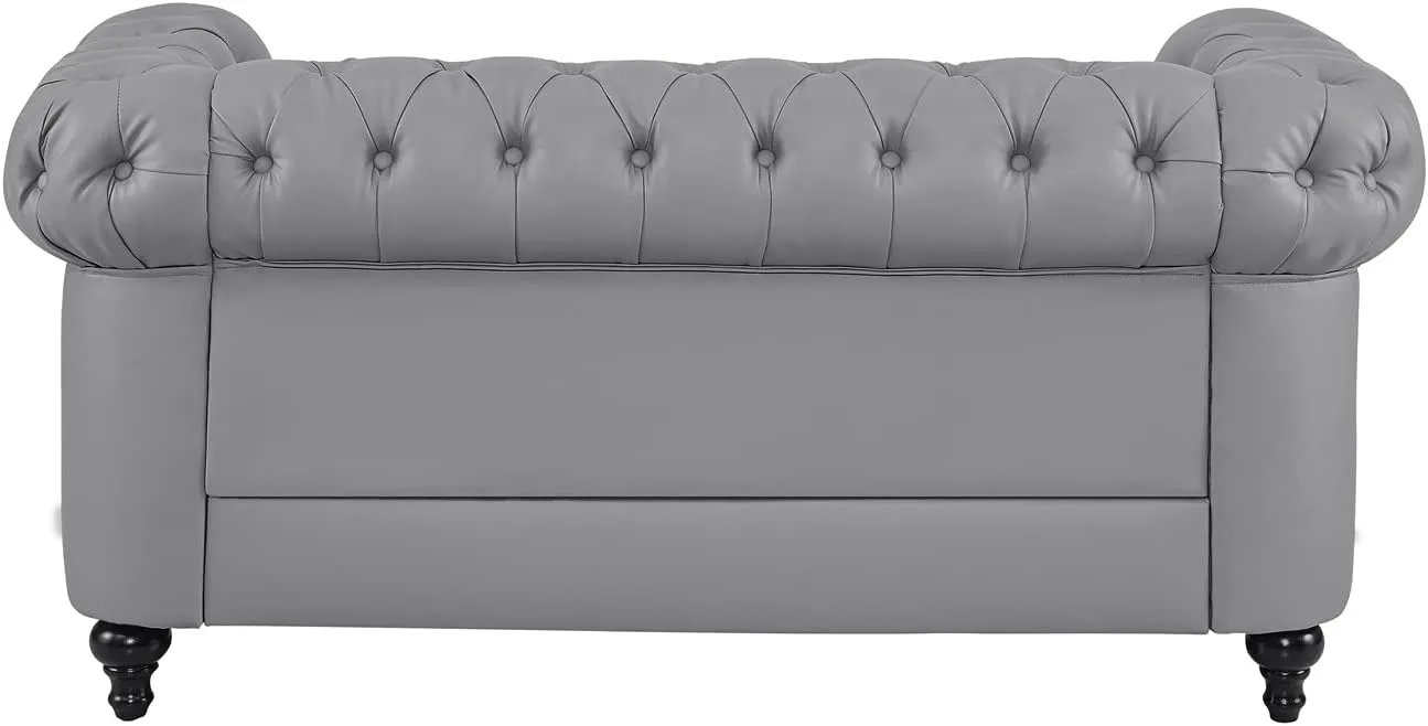 Naomi Home Chesterfield Sofa Set Living Room Chair Juegos Leather Couch Sofa Chair for Bedroom Modern Chesterfield Tufted Leather Sofas for Living Room Loveseat Accent Gray