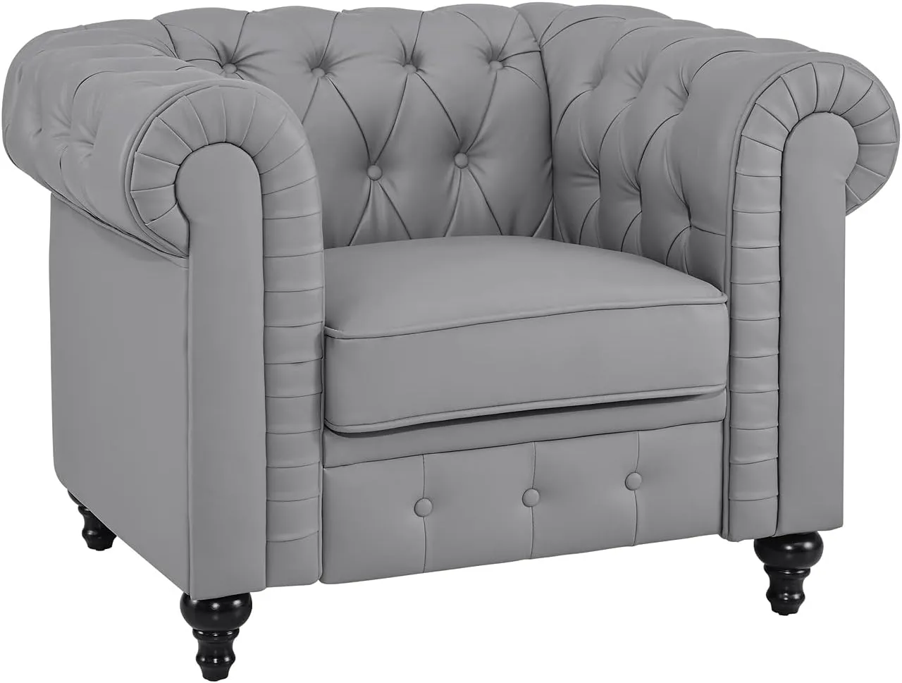 Naomi Home Chesterfield Sofa Set Living Room Chair Juegos Leather Couch Sofa Chair for Bedroom Modern Chesterfield Tufted Leather Sofas for Living Room Loveseat Accent Gray