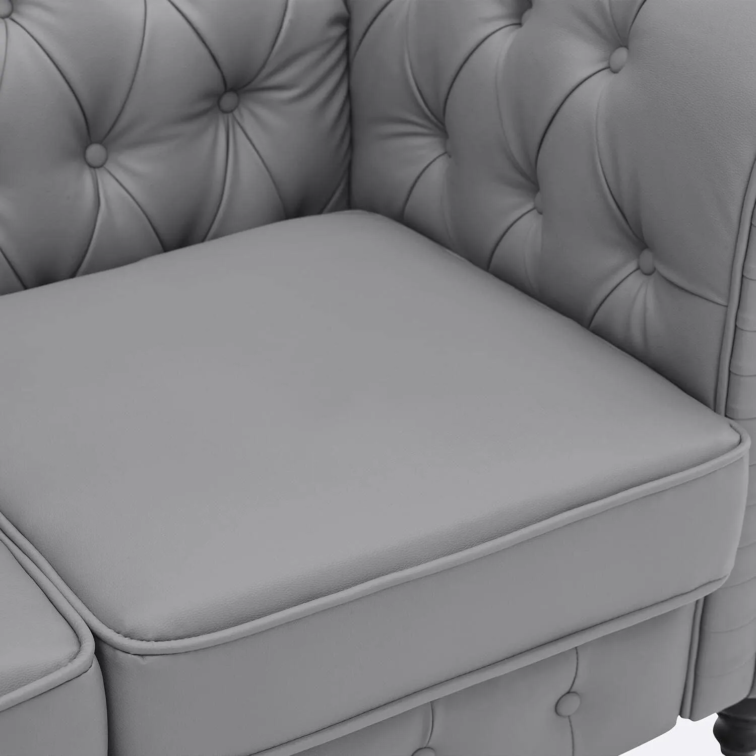 Naomi Home Chesterfield Sofa Set Living Room Chair Juegos Leather Couch Sofa Chair for Bedroom Modern Chesterfield Tufted Leather Sofas for Living Room Loveseat Accent Gray