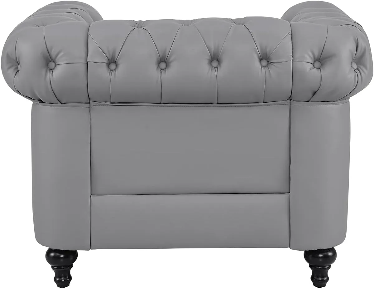 Naomi Home Chesterfield Sofa Set Living Room Chair Juegos Leather Couch Sofa Chair for Bedroom Modern Chesterfield Tufted Leather Sofas for Living Room Loveseat Accent Gray