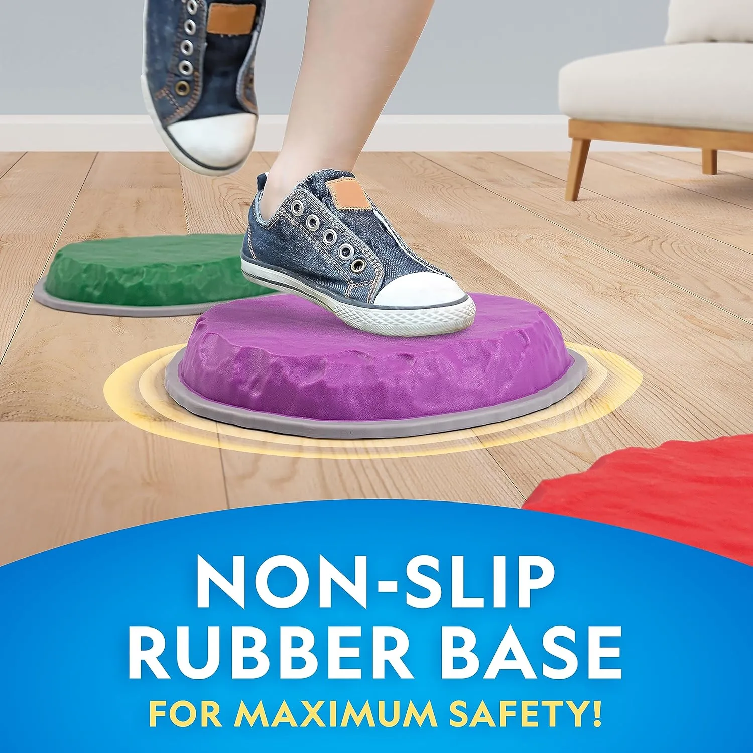 NATIONAL GEOGRAPHIC Stepping Stones for Kids – 6 Durable Non-Slip Stones Encourage Toddler Balance & Gross Motor Skills, Indoor & Outdoor Toys, Balance Stones, Obstacle Course (Amazon Exclusive)