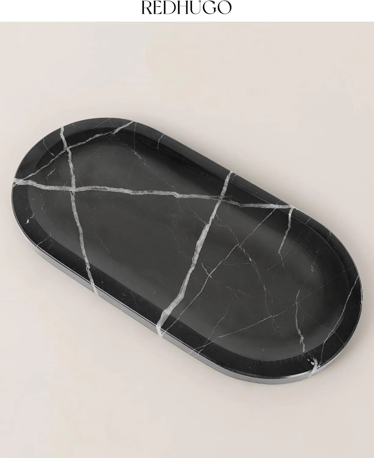 Natural Marble Tray 12"x6", Women Perfume Vanity Travertine Tray for Bathroom, Candle, Jewelry Stone Dish for Countertop, Key Organizer, for Home Decor, Kitchen, Black Marquina