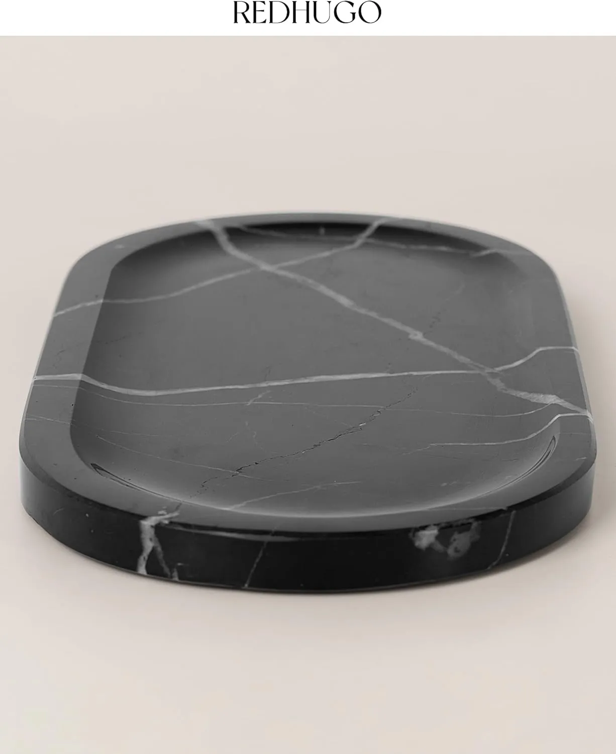 Natural Marble Tray 12"x6", Women Perfume Vanity Travertine Tray for Bathroom, Candle, Jewelry Stone Dish for Countertop, Key Organizer, for Home Decor, Kitchen, Black Marquina