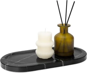 Natural Marble Tray 12"x6", Women Perfume Vanity Travertine Tray for Bathroom, Candle, Jewelry Stone Dish for Countertop, Key Organizer, for Home Decor, Kitchen, Black Marquina