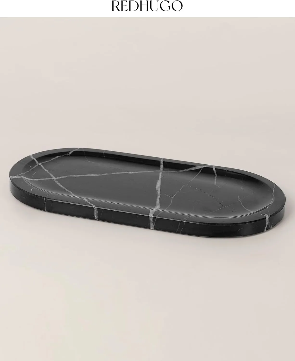Natural Marble Tray 12"x6", Women Perfume Vanity Travertine Tray for Bathroom, Candle, Jewelry Stone Dish for Countertop, Key Organizer, for Home Decor, Kitchen, Black Marquina