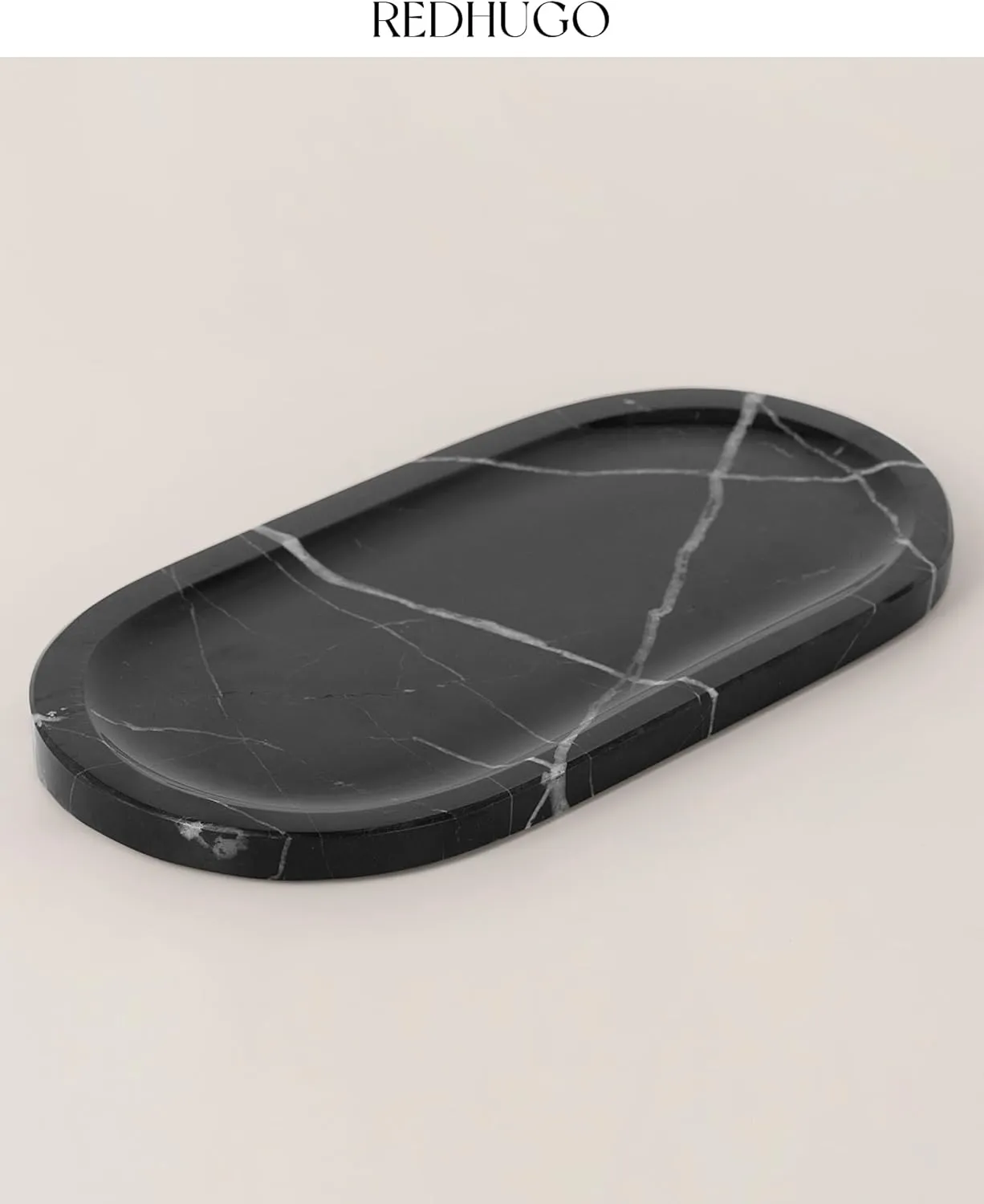 Natural Marble Tray 12"x6", Women Perfume Vanity Travertine Tray for Bathroom, Candle, Jewelry Stone Dish for Countertop, Key Organizer, for Home Decor, Kitchen, Black Marquina