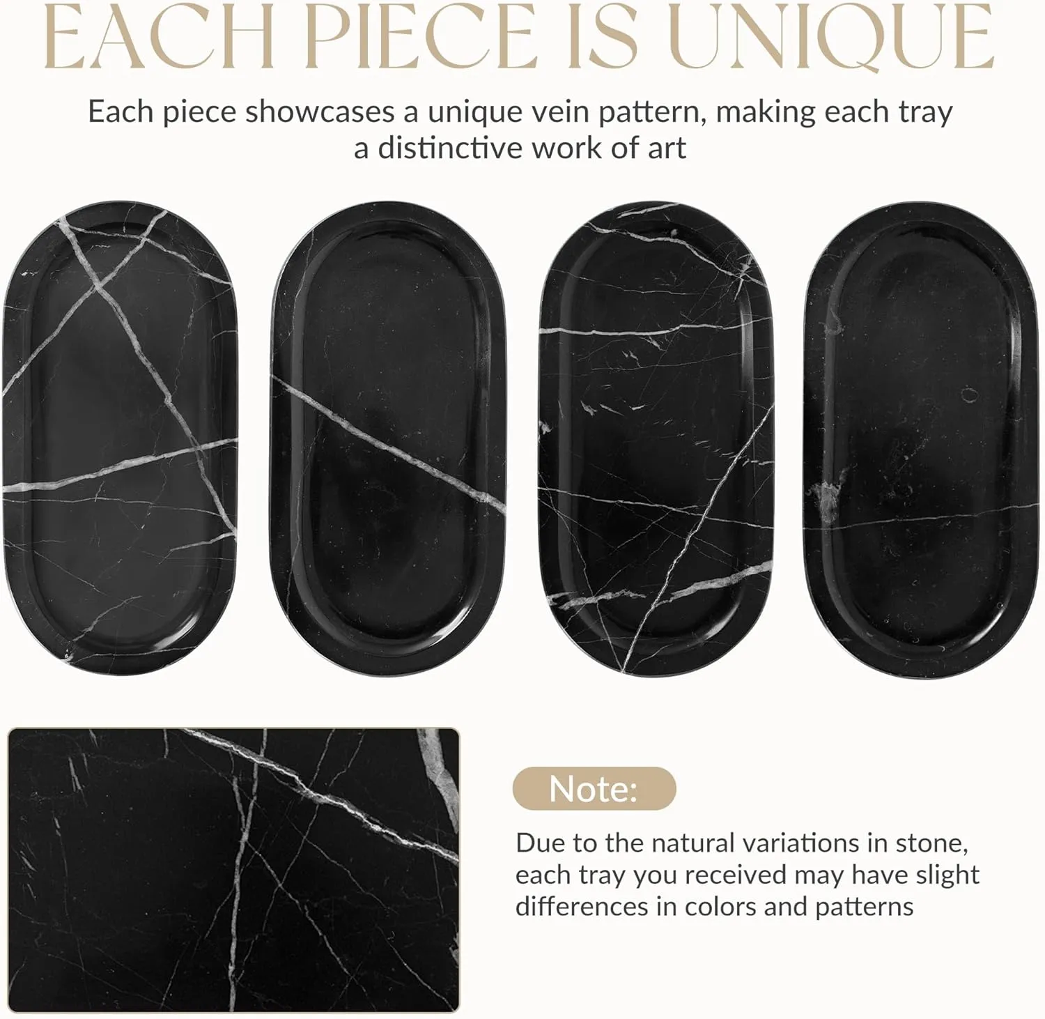 Natural Marble Tray 12"x6", Women Perfume Vanity Travertine Tray for Bathroom, Candle, Jewelry Stone Dish for Countertop, Key Organizer, for Home Decor, Kitchen, Black Marquina