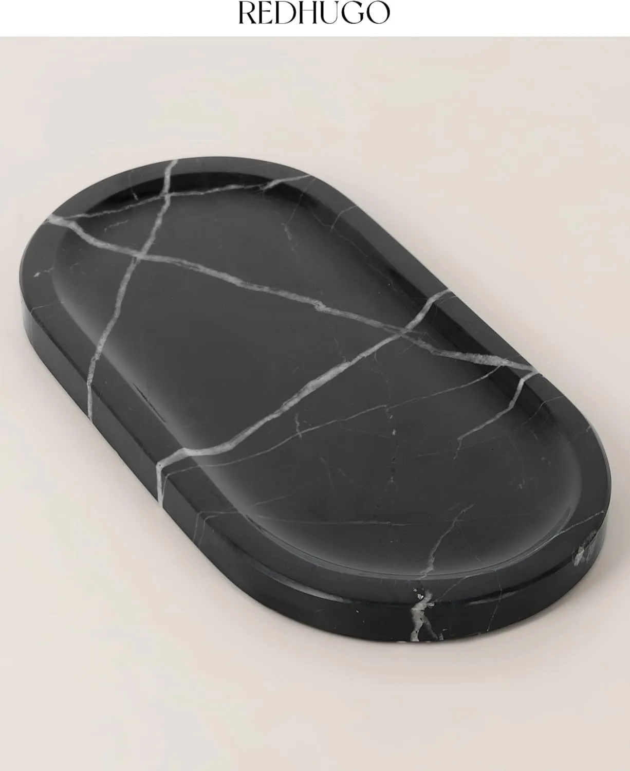 Natural Marble Tray 12"x6", Women Perfume Vanity Travertine Tray for Bathroom, Candle, Jewelry Stone Dish for Countertop, Key Organizer, for Home Decor, Kitchen, Black Marquina
