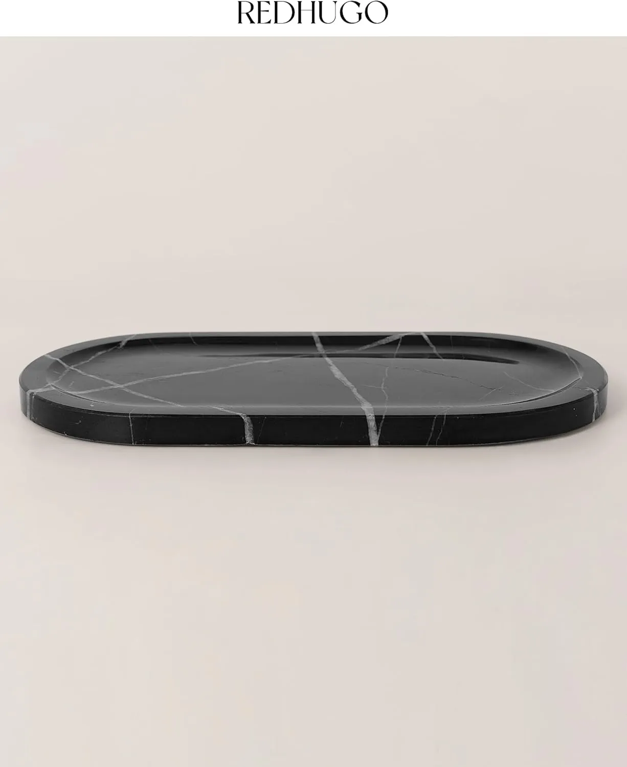 Natural Marble Tray 12"x6", Women Perfume Vanity Travertine Tray for Bathroom, Candle, Jewelry Stone Dish for Countertop, Key Organizer, for Home Decor, Kitchen, Black Marquina