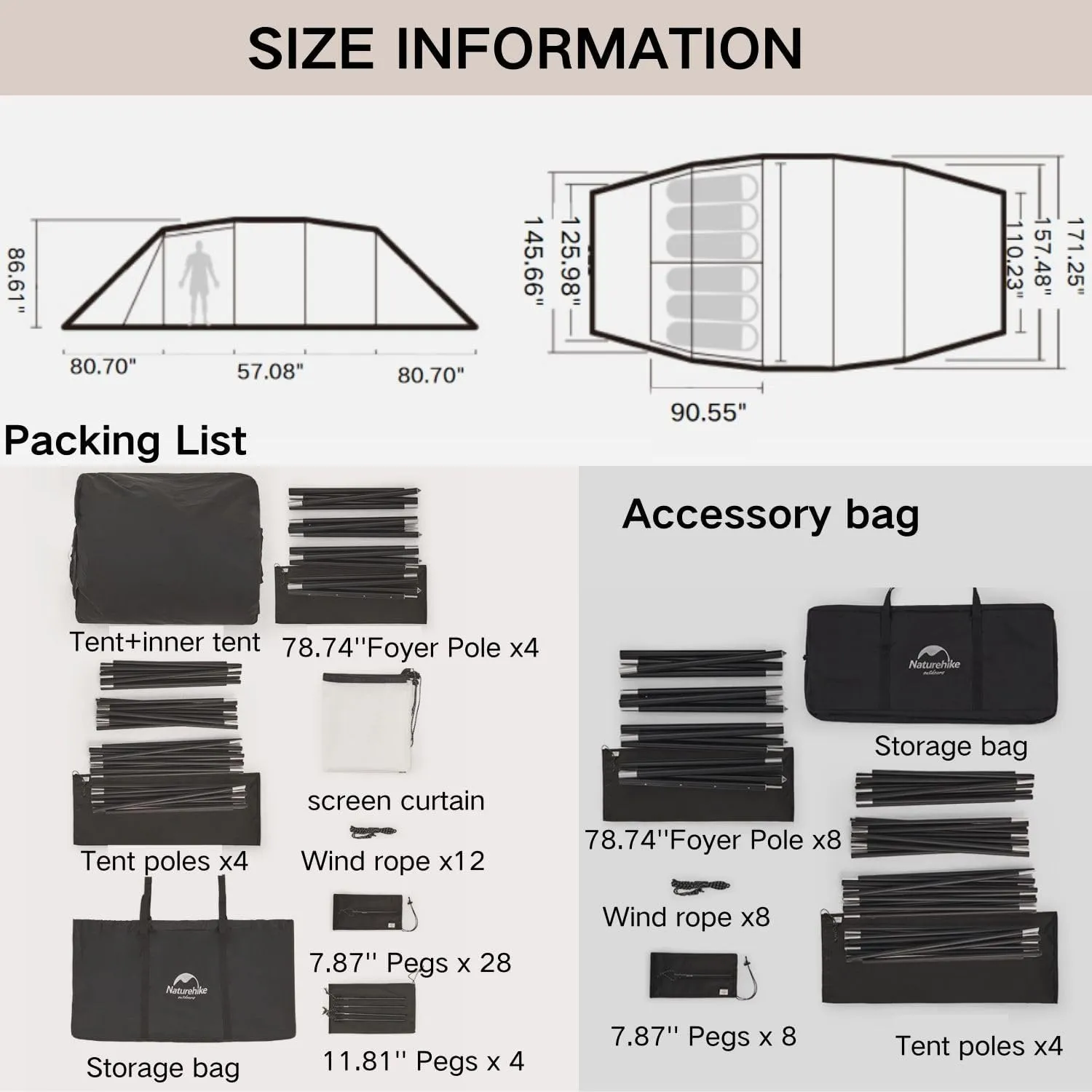 Naturehike Tunnel 4-6 Person Camping Tent, Easy Setup Waterproof Outdoor Family Tent with Inner Tent&Screen Cloth, Portable Backpacking Shelter with Carry Bag for Outdoor Camping