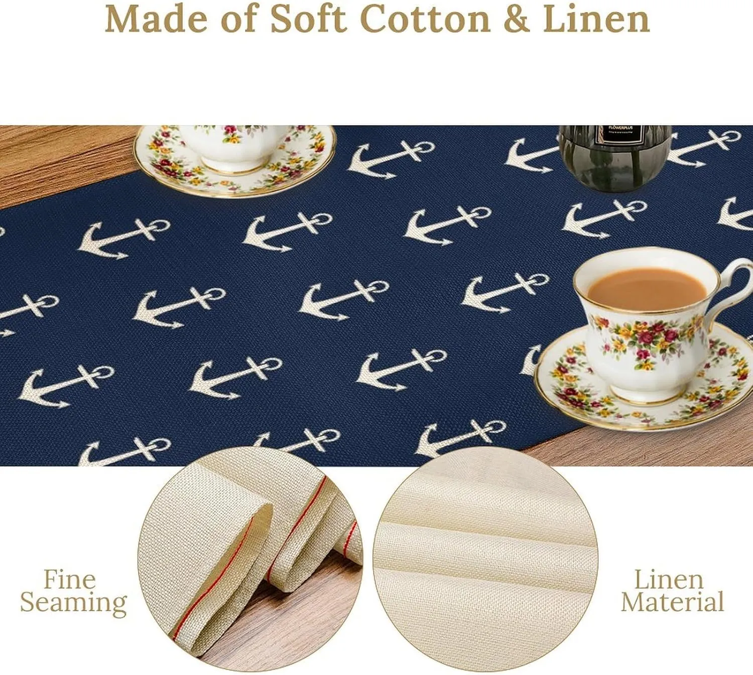 Nautical Blue Anchor Table Runners,Summer Navy Modern Fashion Outdoor Table Runner for Home Kitchen Coffee Table Dining Room Table Bedroom Party 13 x 70 Inch
