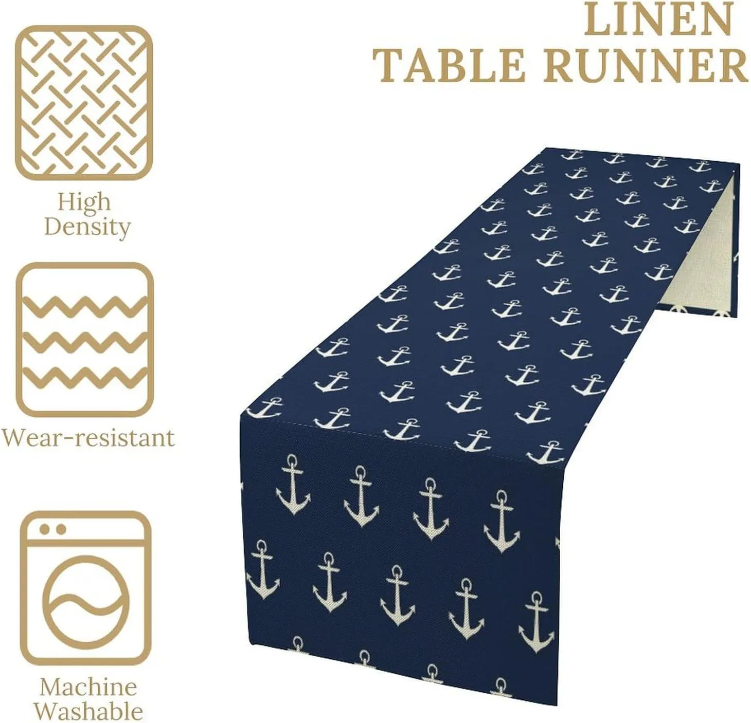 Nautical Blue Anchor Table Runners,Summer Navy Modern Fashion Outdoor Table Runner for Home Kitchen Coffee Table Dining Room Table Bedroom Party 13 x 70 Inch