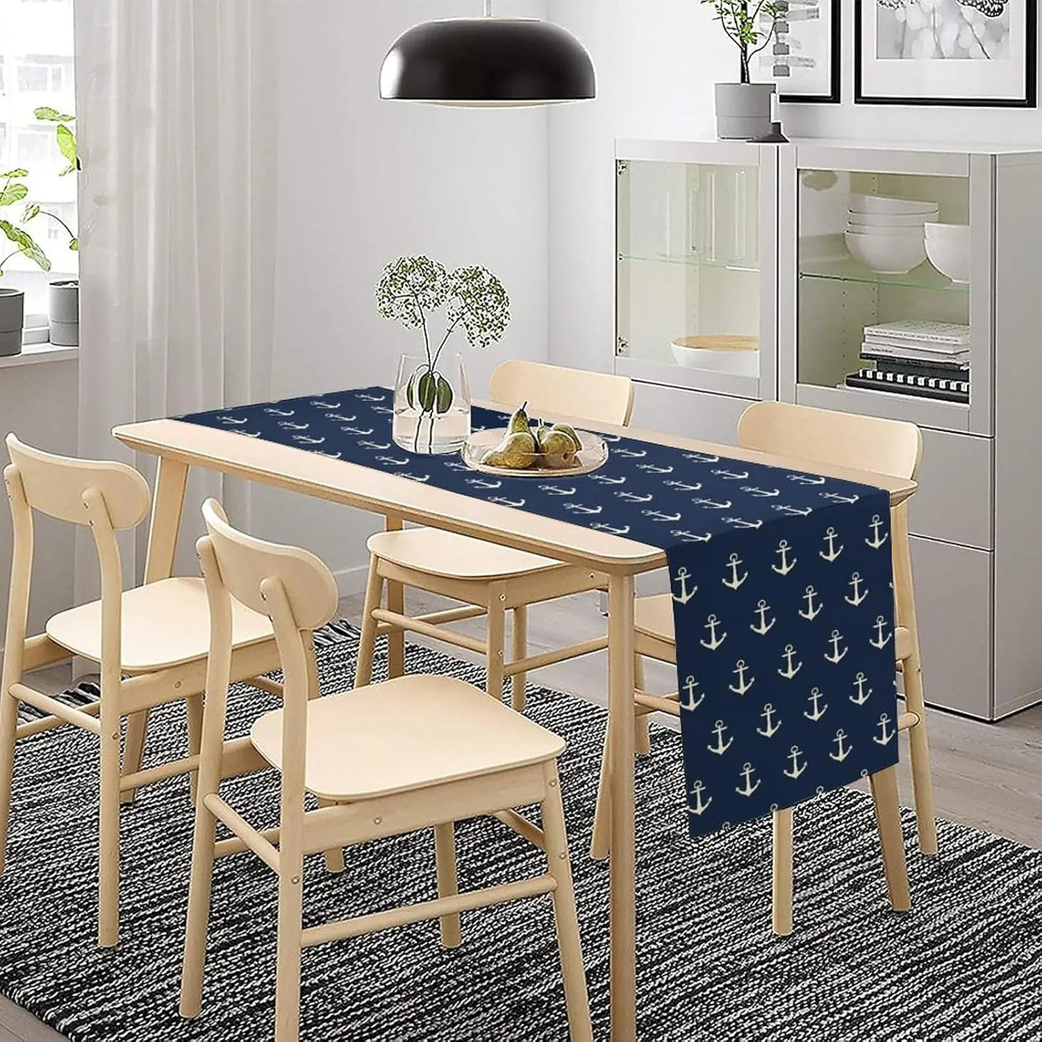 Nautical Blue Anchor Table Runners,Summer Navy Modern Fashion Outdoor Table Runner for Home Kitchen Coffee Table Dining Room Table Bedroom Party 13 x 70 Inch