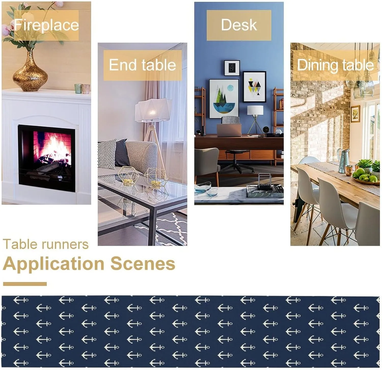 Nautical Blue Anchor Table Runners,Summer Navy Modern Fashion Outdoor Table Runner for Home Kitchen Coffee Table Dining Room Table Bedroom Party 13 x 70 Inch