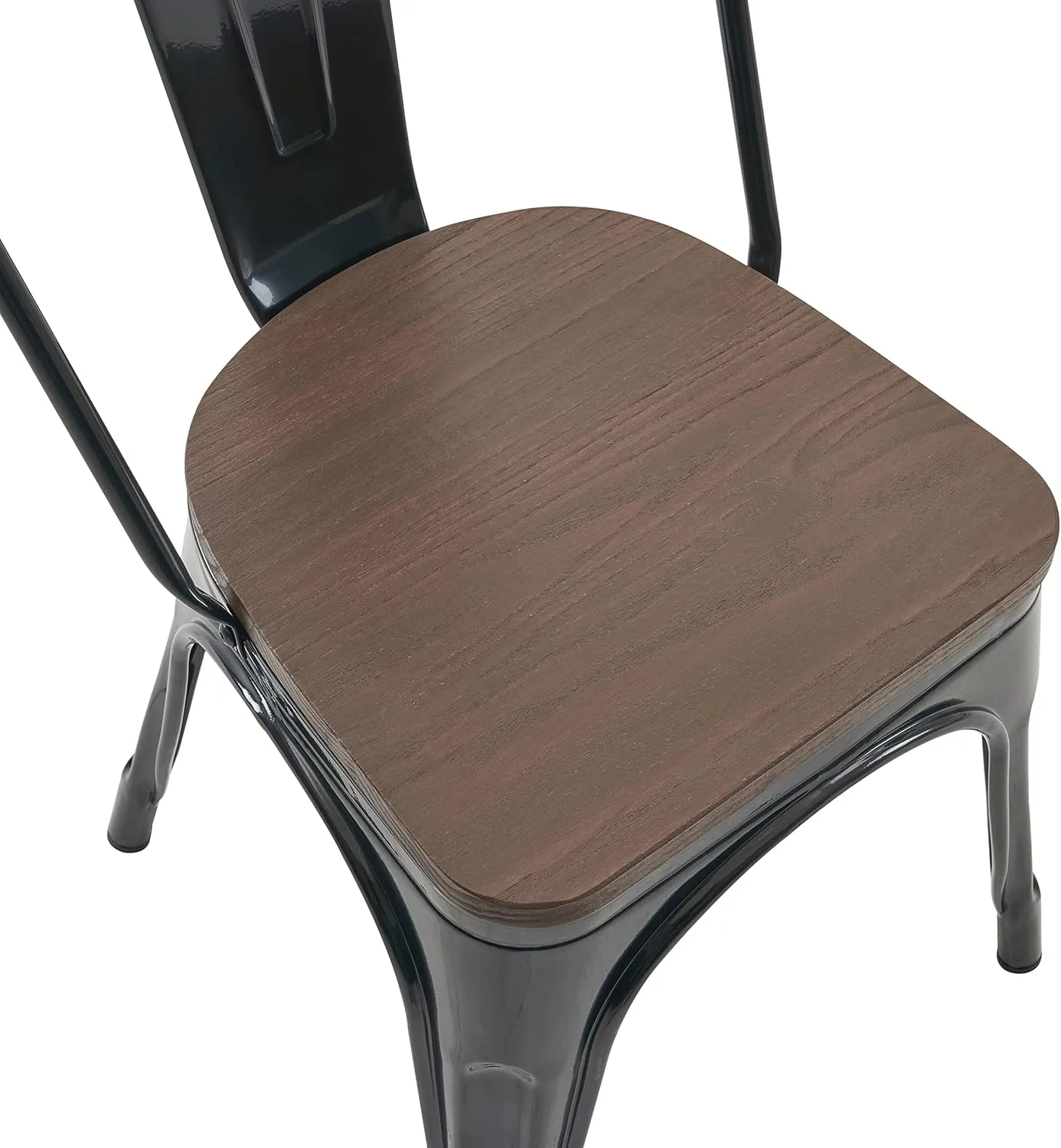 Nazhura Metal Dining Chair Farmhouse Tolix Style for Kitchen Dining Room Café Restaurant Bistro Patio, 18 Inch, Stackable, Waterproof Indoor/Outdoor (Sets of 4) (Black with Wood Padding)