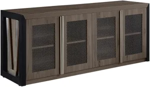 NBF District Office Storage Credenza - Modern Sideboard with 2 Adjustable Shelves - Credenza Storage Cabinet with 4 Doors and Laminate Top - (72" W x 20" D x 29.5" H, Black & Walnut)
