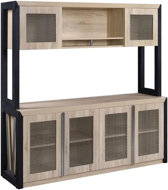 NBF District Office Storage Credenza - Modern Sideboard with 2 Adjustable Shelves - Credenza Storage Cabinet with 4 Doors and Laminate Top - (72" W x 20" D x 29.5" H, Black & Walnut)
