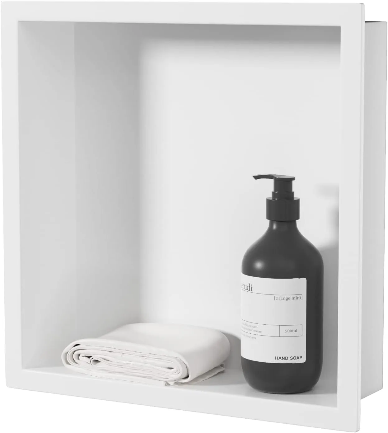 Neodrain White Shower Niche, Insert Storage Shower Shelf (Outside Size 13.1”X13.1“)(Inner Size 12" X 12"), Stainless Steel Wall Niche No Tiled Recessed Niche Shower for Storage